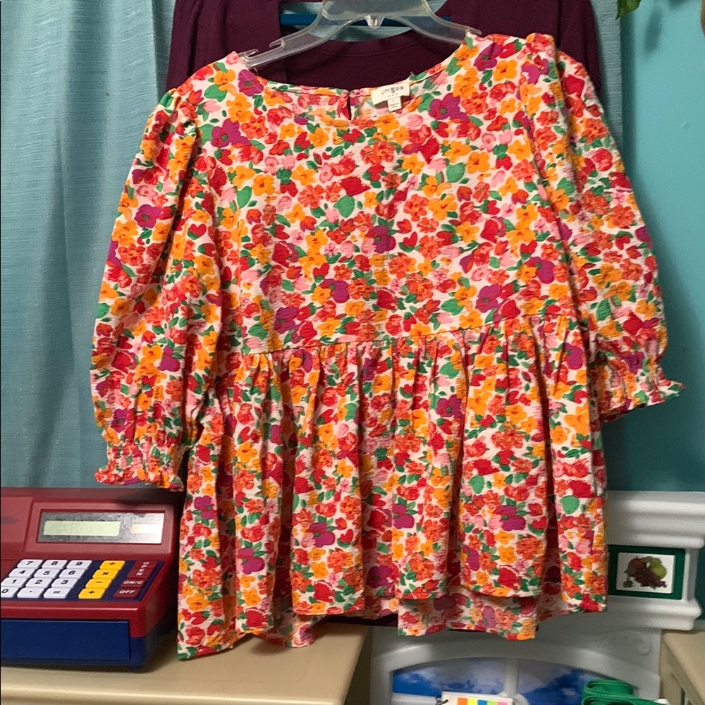 Umgee Floral Multicolor Peasant Top